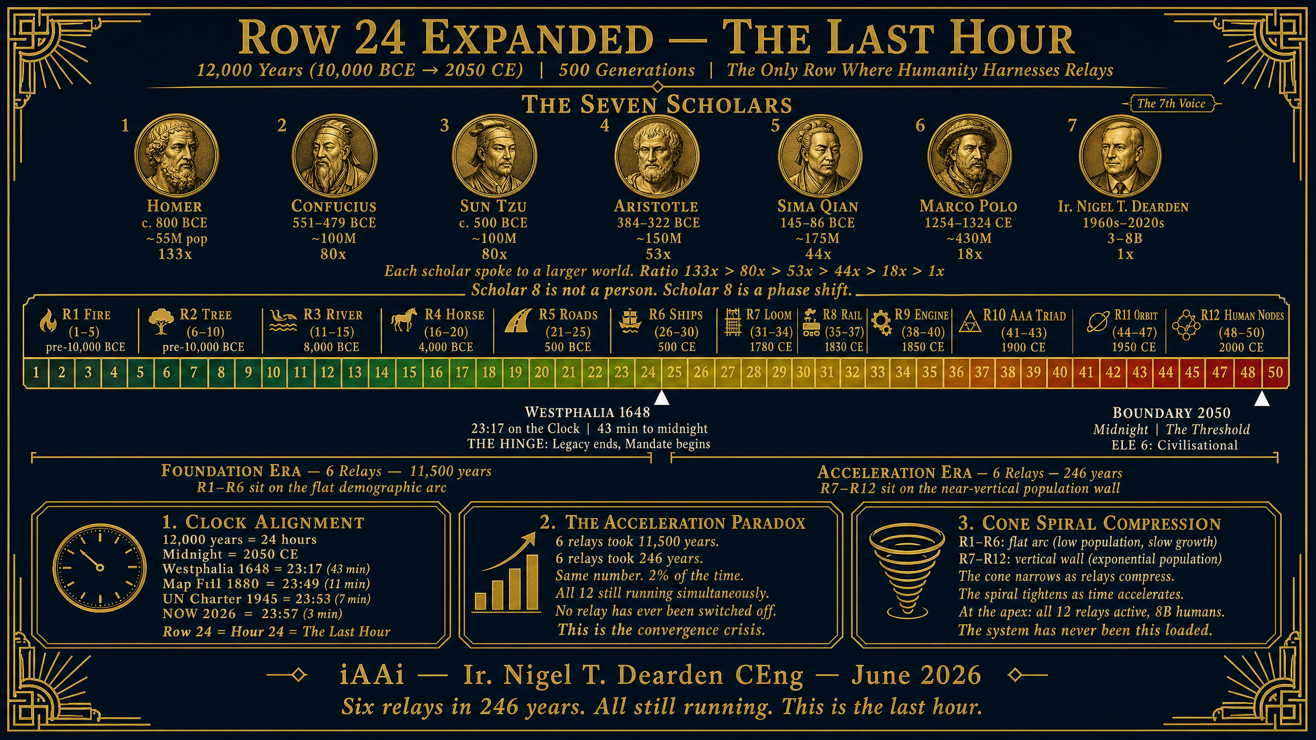 Row 24 Expanded — The Last Hour: 12,000 Years, Seven Scholars, 12 Relays, 500 Generations